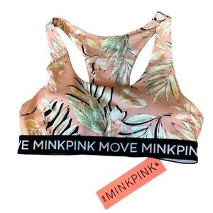 MinkPink Move racerback sports bra with tropical print Size Medium New
